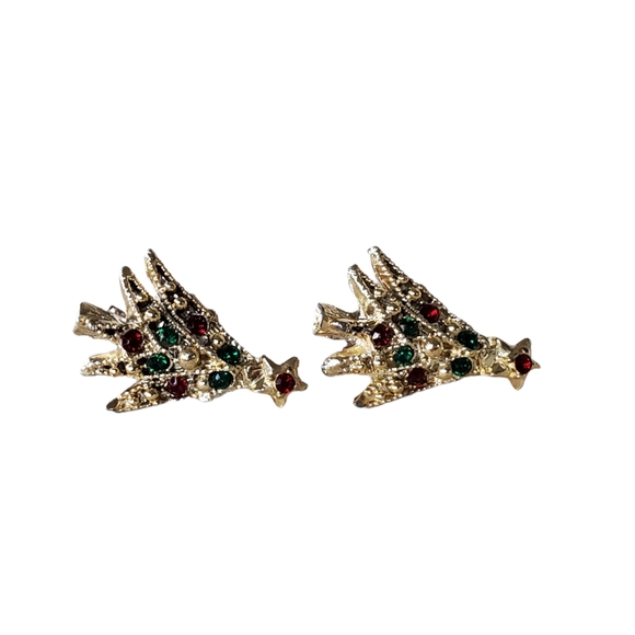 Jewelry - VTG Goldtone Screwback Rhinestone Chrismas Tree Earrings